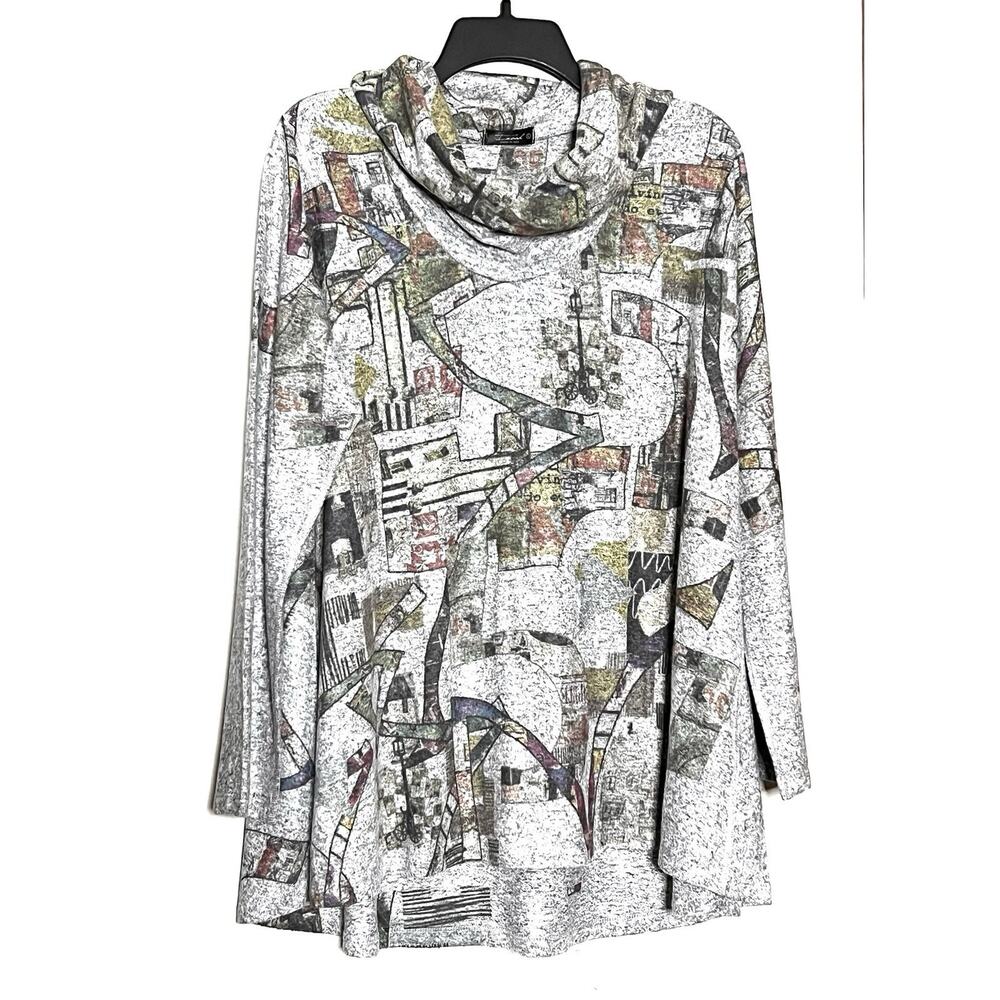 Inoah Tunic Top Abstract Art to Wear Colorful Knit Oversized Top size L / Large